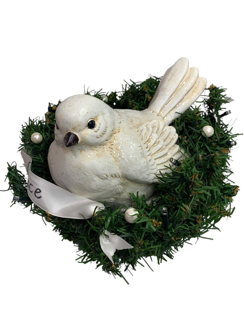 Prelit Dove Wreath Peace Holiday Decoration Battery Operated