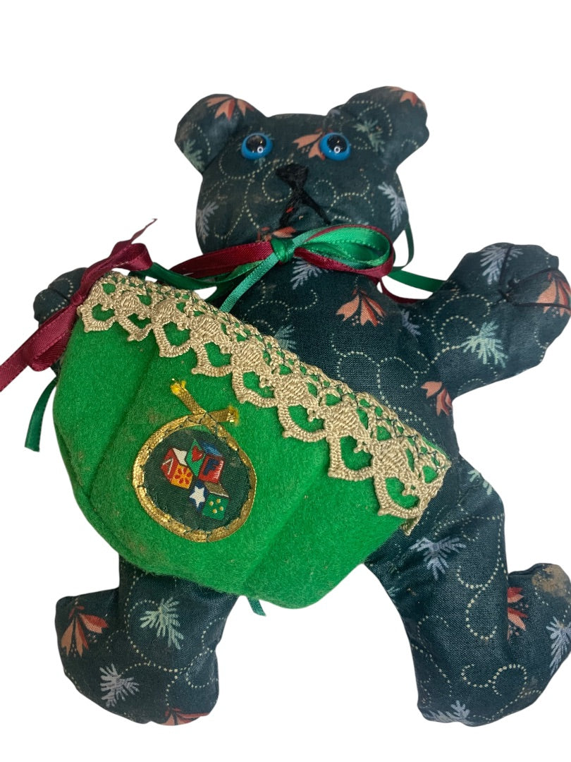 Vintage Handmade Gift Pocket Teddy Bear Holiday Christmas Pouch 9.5 Inch