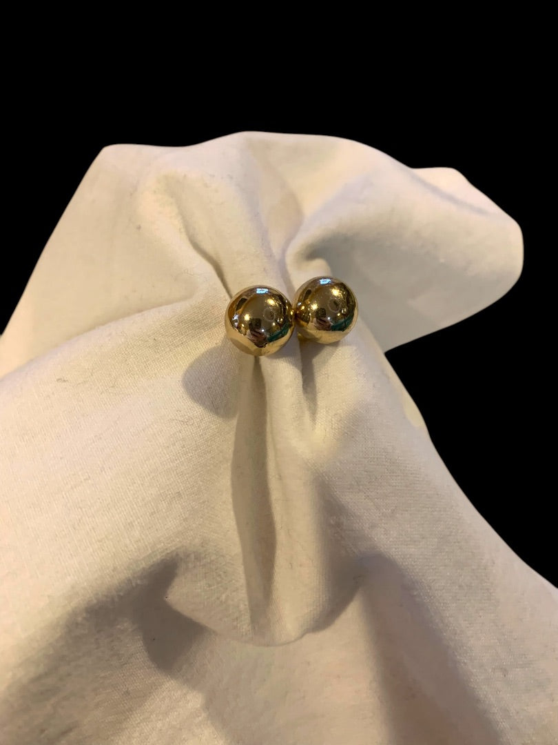 Goldtone Post Pierced Stud Earrings 12mm Ball Round Sphere