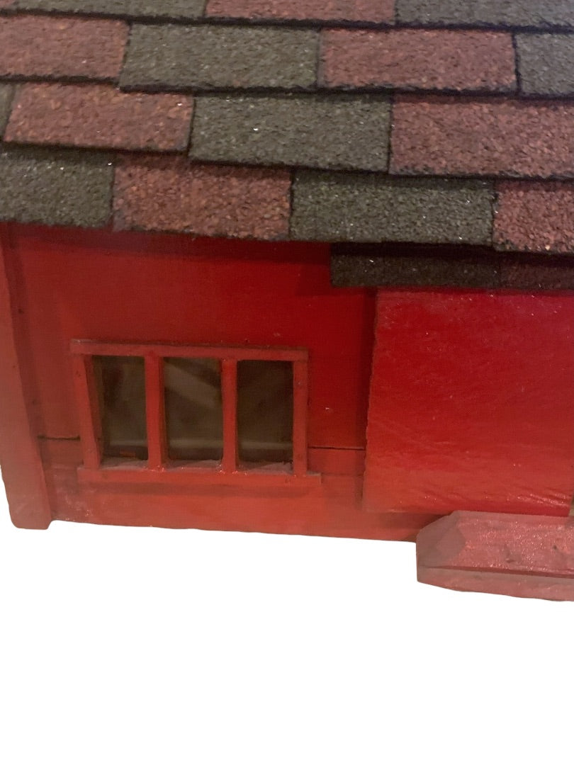 Vintage Primitive Wooden Farmhouse Miniature Barn Shed 1940s Red 27.5 Inches