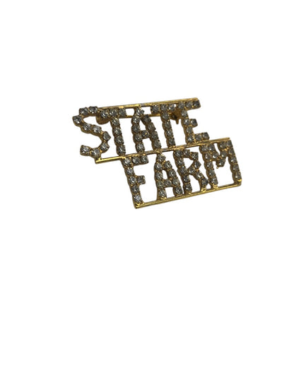 Vintage State Farm Rhinestone Goldtone Brooch Pin 2 Inch Width