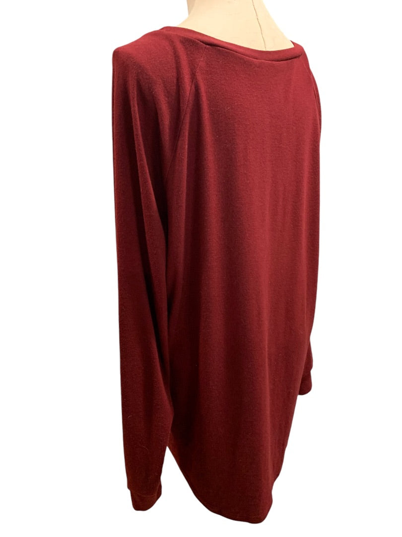 2XL Womens Burgundy Pullover Shirt Jersey Knit Long Sleeve