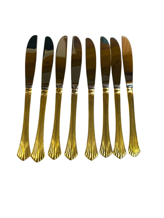 Gold Electroplate Vintage Dinner Knife Set of 8 Scalloped 8.7 Inch