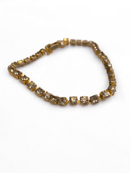 Vintage Tennis Bracelet Rhinestone Goldtone 6.5 Inch Foldover Clasp