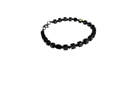 Vintage Hematite Beaded Bracelet 7 Inch Spring Clasp