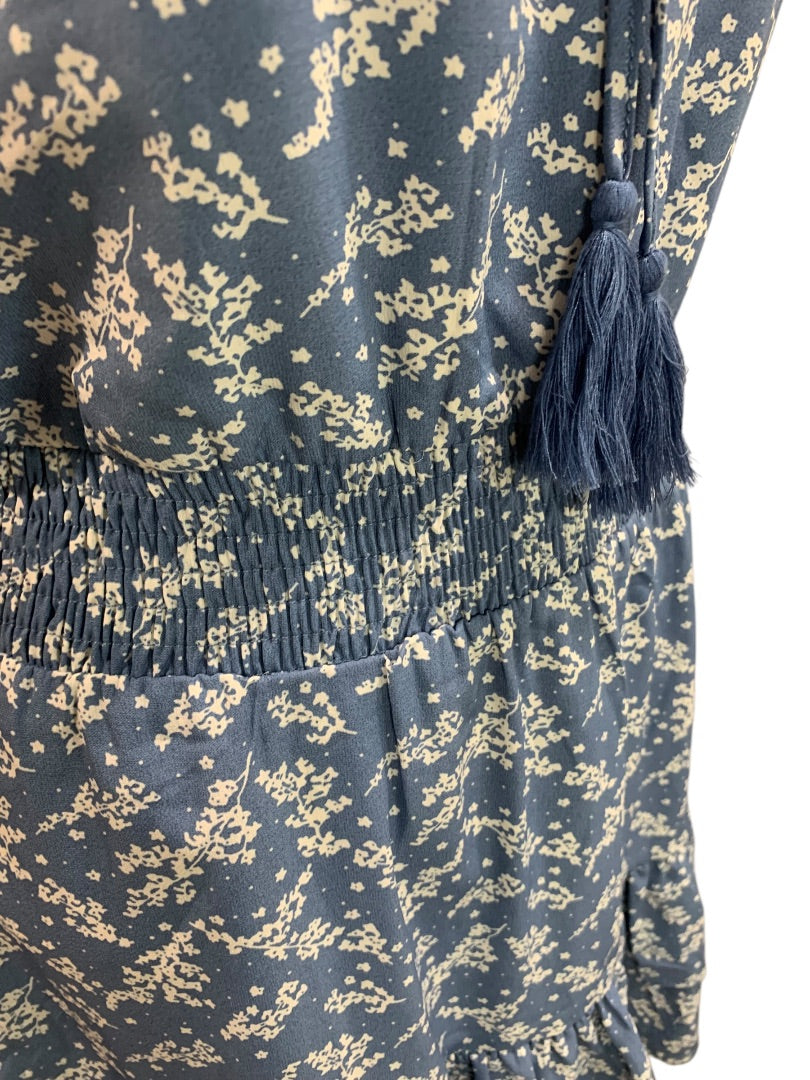 XS Saks Fifth Avenue Dress Peasant Style Blue White Floral Sleeveless
