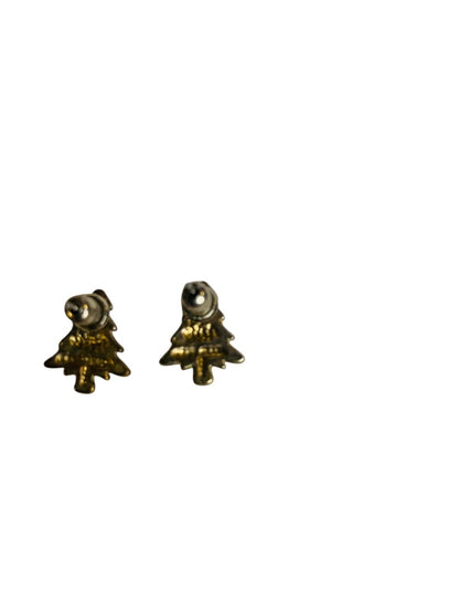 Petite Goldtone Christmas Tree Earrings Stud Post Pierced .5 Inch