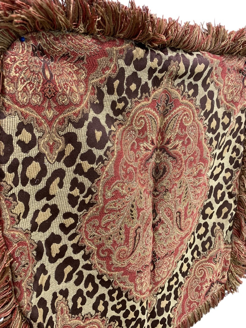 Set of 4 Pillow Covers Animal Print Fringed 18 Inch Square Zip Closure