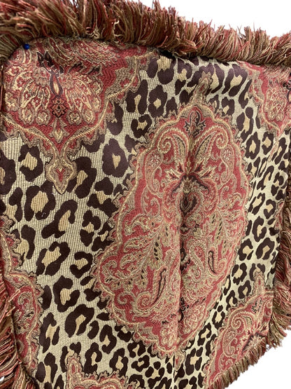 Set of 4 Pillow Covers Animal Print Fringed 18 Inch Square Zip Closure