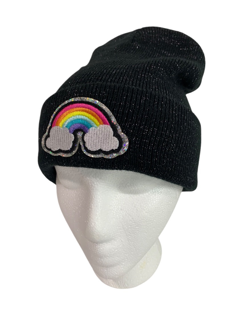 JoJo Siwa One Size Womens Black Sparkle Knit Beanie Hat Rainbow