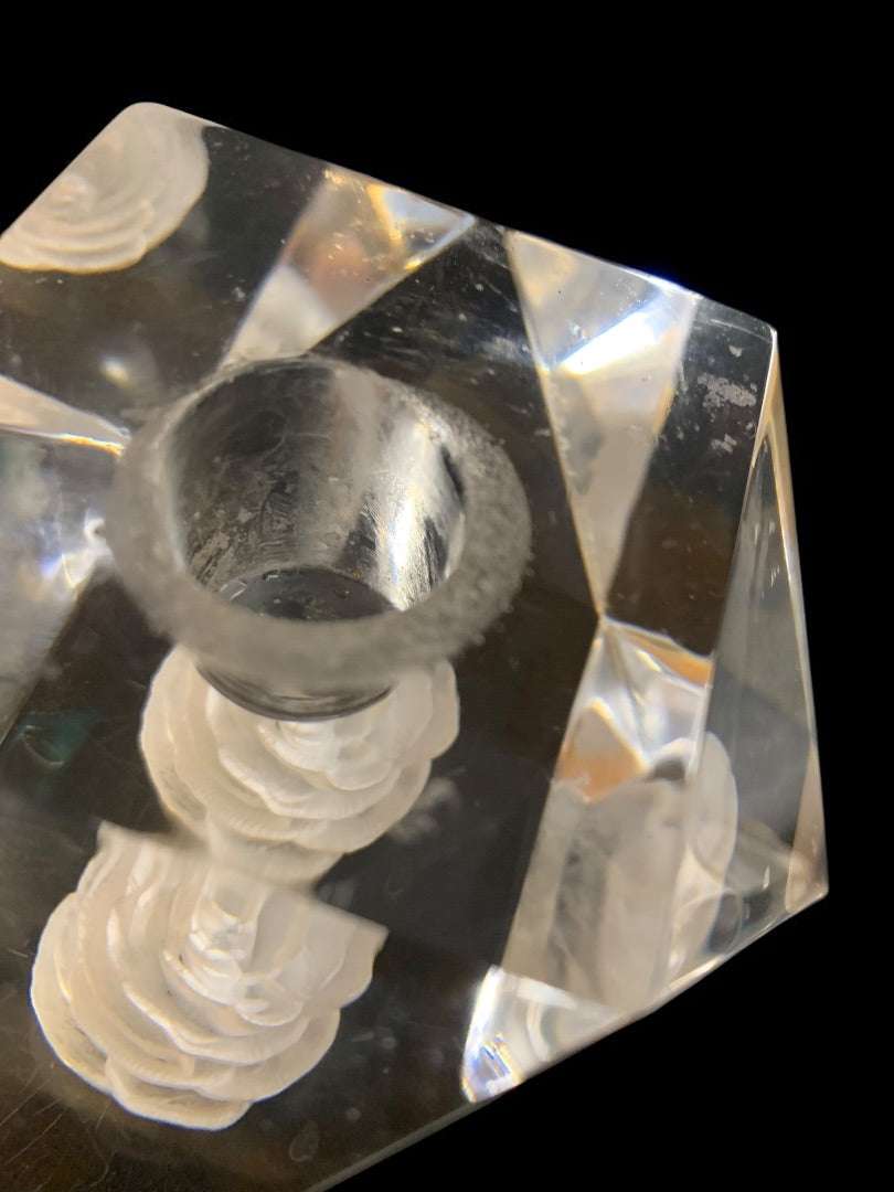 1980 Dekel's L.A.S. Lucite Acrylic Signed Candle Holders Rose