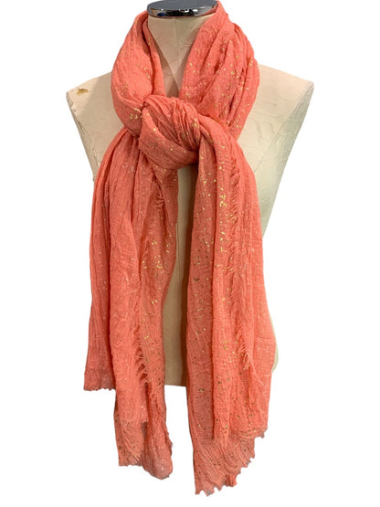 Natasha Lightweight Scarf Salmon Gold Speckles Raw Edge 33 x 84 Inches