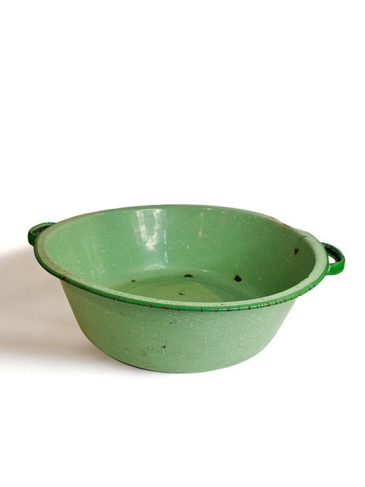 Large Green Graniteware Tub Handled Round 16 Inch Diameter