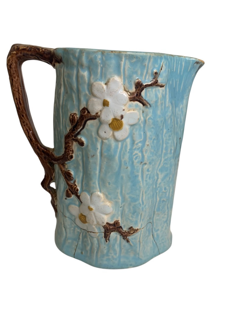 Joseph Holdcroft Antique Majolica 5.5 Inch Pitcher Dogwood Blue