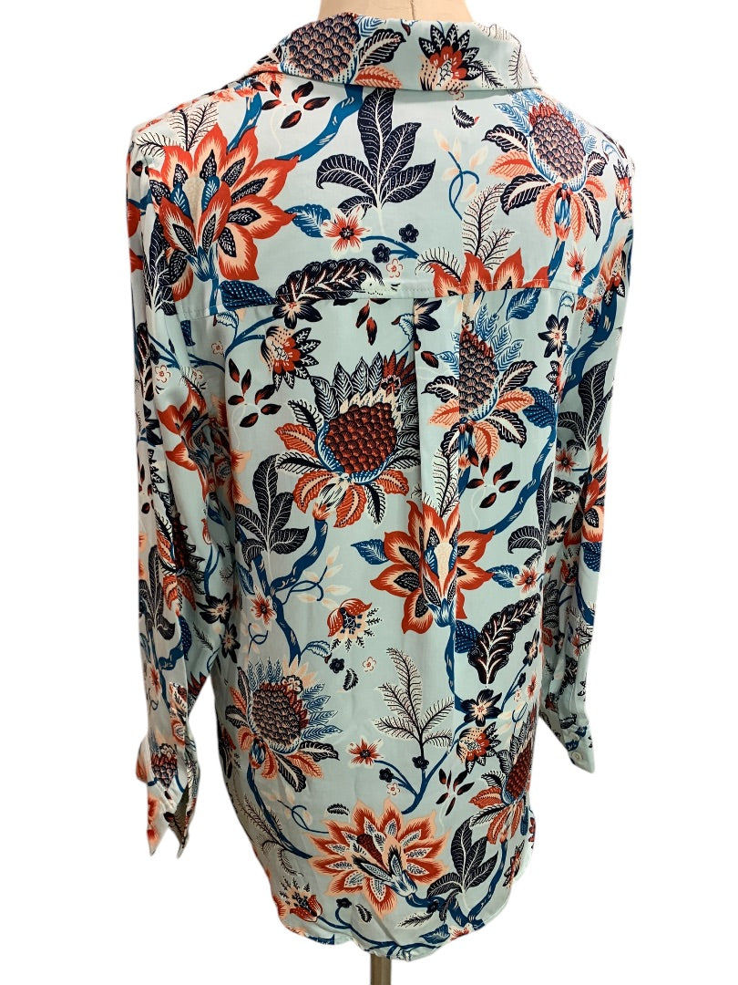 Size 8/10 Chicos Womens Button Up Blouse Shirt Modal Blue Floral