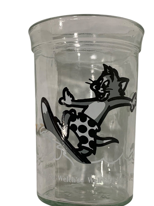 Vintage 1990 Tom & Jerry Welchs Surfing Jelly Jar Drinking Glass