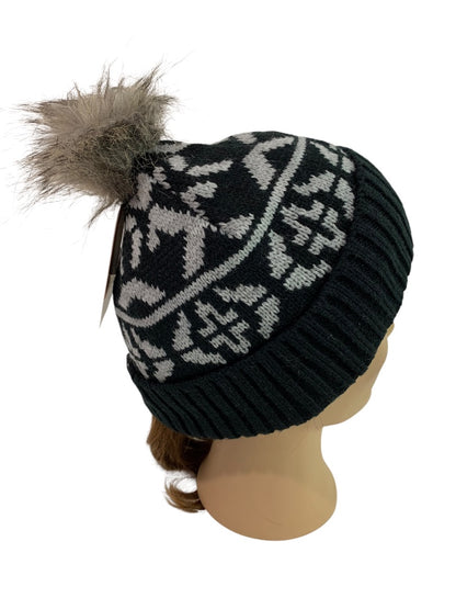 One Size Pistil Womens New Sweater Knit Ava Hat Gray Black Pom Pom