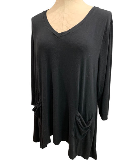 1X LOGO by Lori Goldstein Womens Black Tunic Shirt V-Neck Pockets