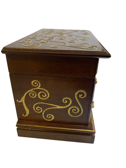 Vintage Refreshed Wood Goldtone Musical Jewelry Box Mirror