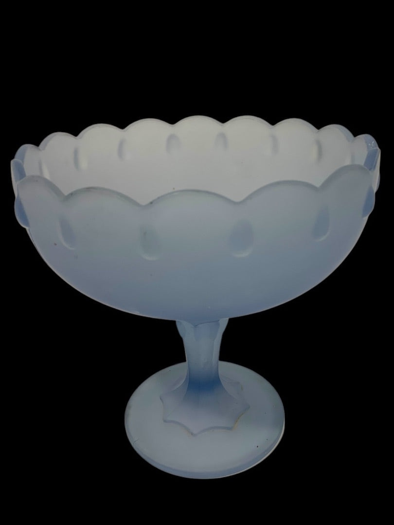 Indiana Glass Frosted Blue Satin Footed Pedestal Dish 7 Inch Vintage
