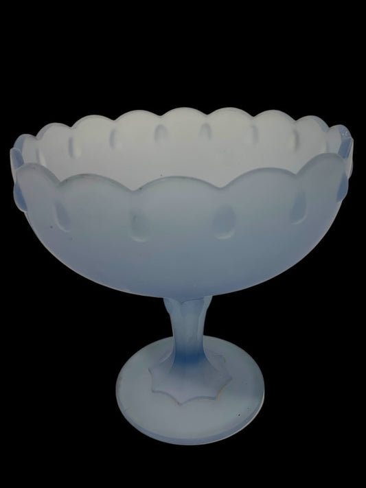 Indiana Glass Frosted Blue Satin Footed Pedestal Dish 7 Inch Vintage