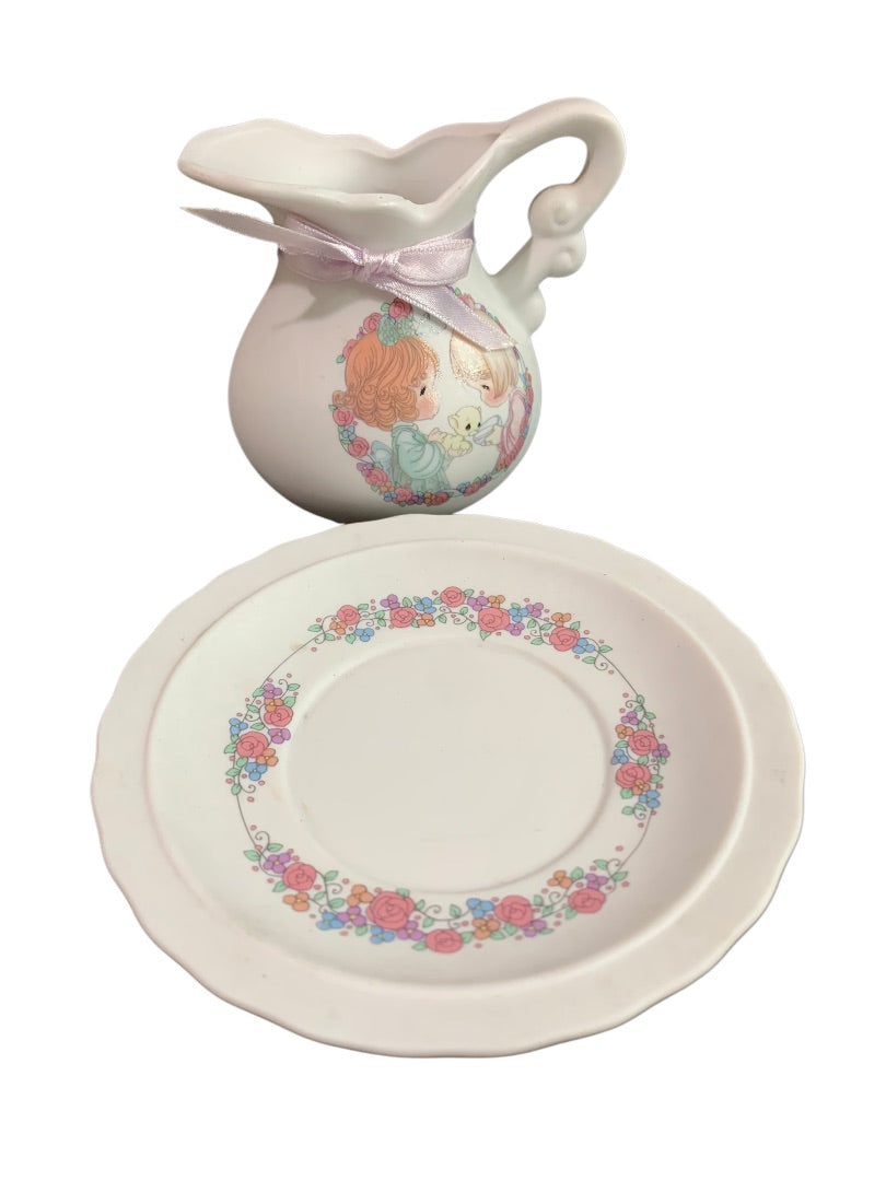 Precious Moments 1992 Decorative Pitcher and Saucer Kitten 3.5 Inch