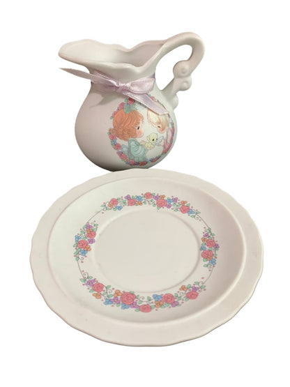 Precious Moments 1992 Decorative Pitcher and Saucer Kitten 3.5 Inch