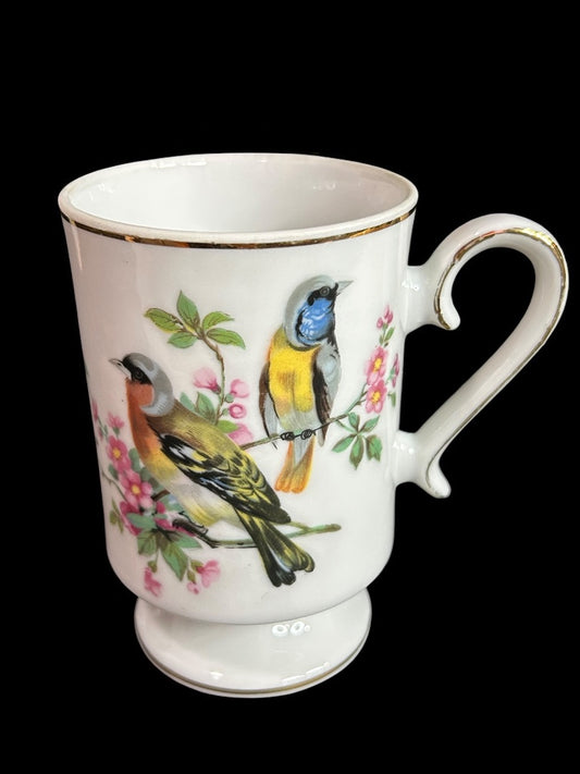 Royal Crown Pedestal Ceramic Bird Mug Gold Trim Blue Orange Throat