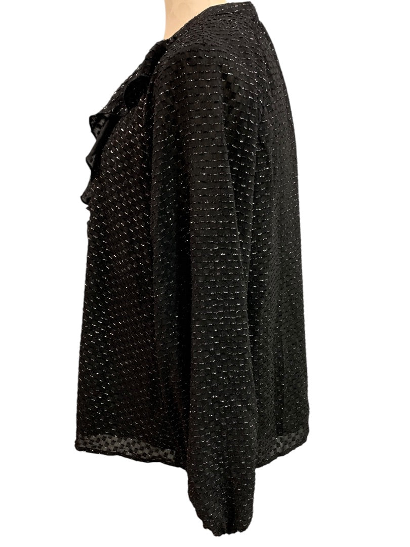 Large Nanette Lepore Womens Black Ruffle Front V-Neck Popover Shirt Blouse