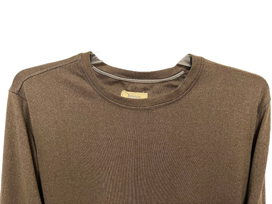 Large Boston Traders Long Sleeve Crew Neck Mens Pullover Shirt Brown