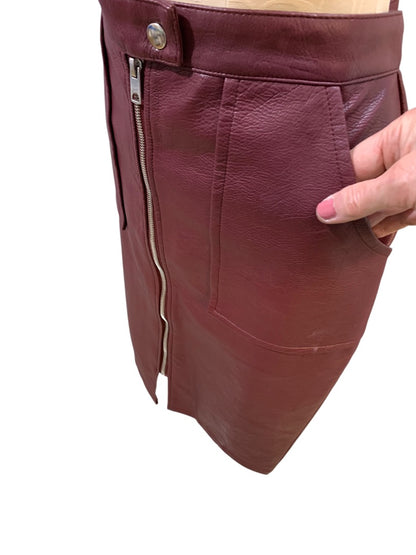 Size 10 Primark Womens Merlot Vegan Leather Skirt Zip Pockets