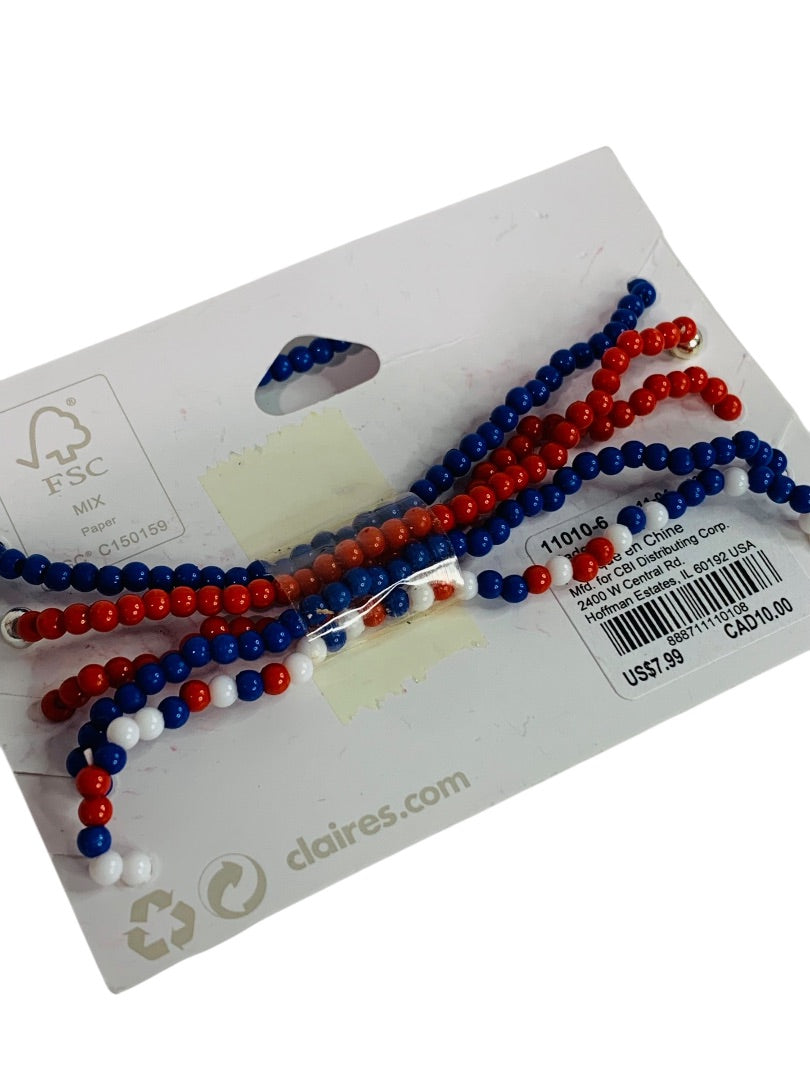 Claires New Set of 5 USA Patriotic Stretch Bracelets Red White Blue