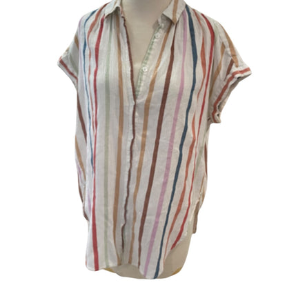 Small Madewell Womens Cotton Gauze Tunic Button Up Short Dolman Sleeve Shirt