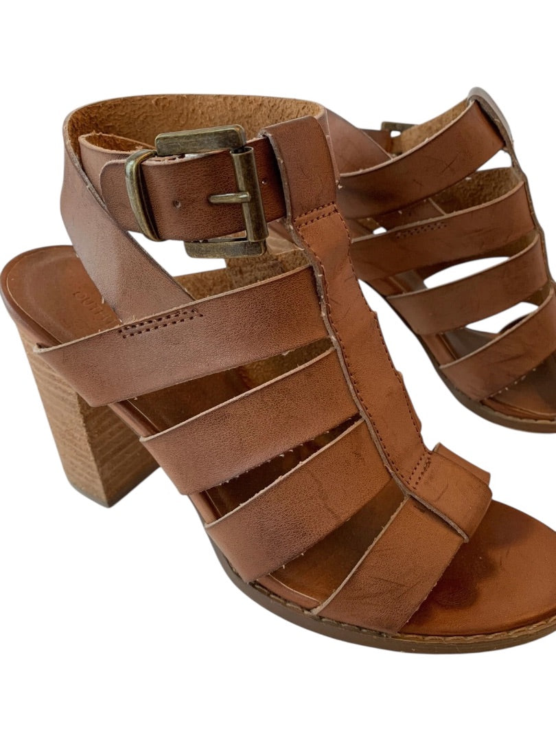 Size 6 Urban Outfiters Womens 4 Inch Block Heel Brown Leather Strappy Sandals