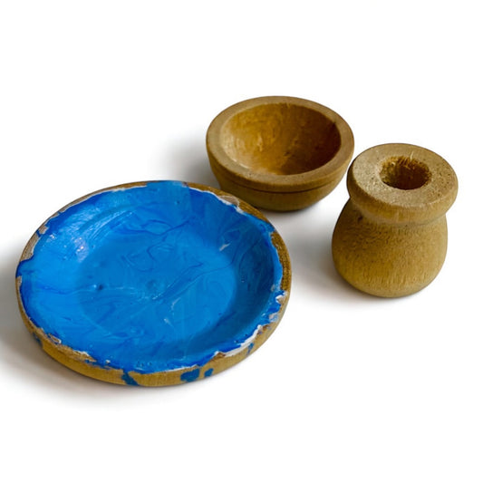 Set of 3 Wooden Dollhouse Miniatures Bowl Plate Vase 1:12 Scale