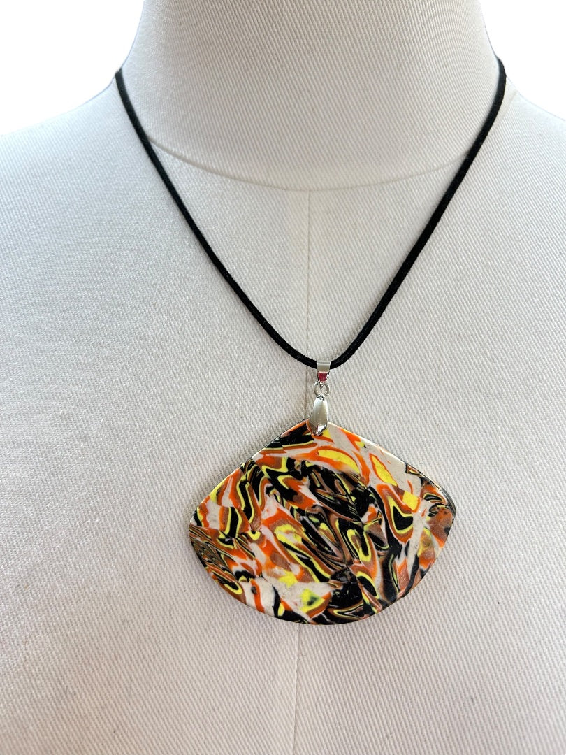 Oversize Polymer Clay Pendant on Black Cord 18 Inch Necklace