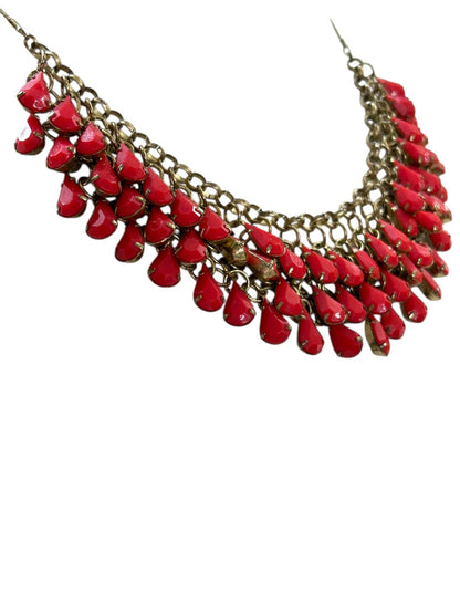 Goldtone Beaded Necklace Statement 17-19.5 Inch Melon Color