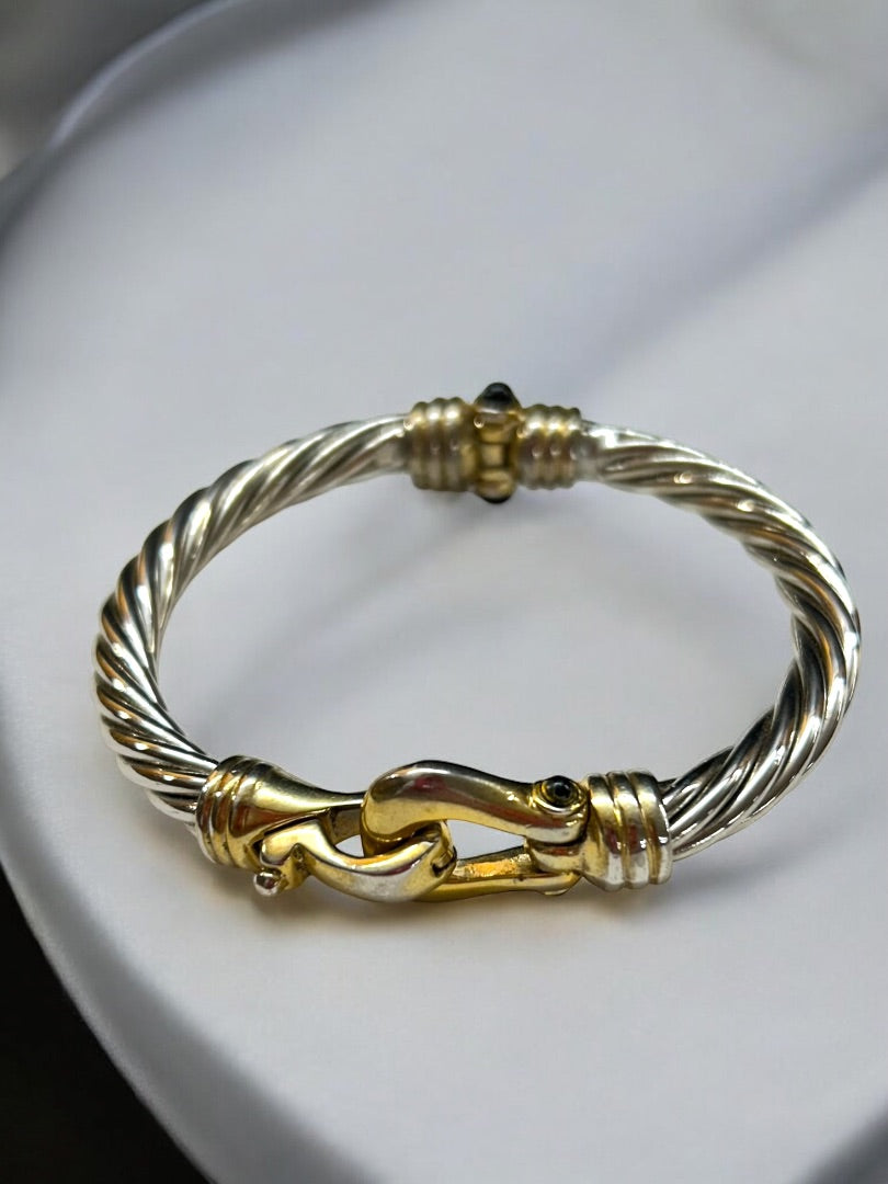 Silvertone and Goldtone Bangle Bracelet Foldover Magnetic Clasp 2.5 Inch Inside Diameter