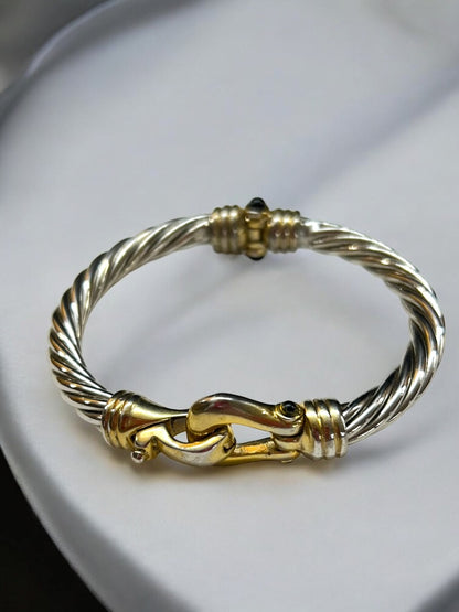 Silvertone and Goldtone Bangle Bracelet Foldover Magnetic Clasp 2.5 Inch Inside Diameter