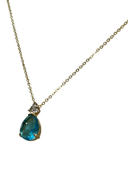 Goldtone 17 Inch Chain with Blue Acrylic Marquis Pendant Spring Closure