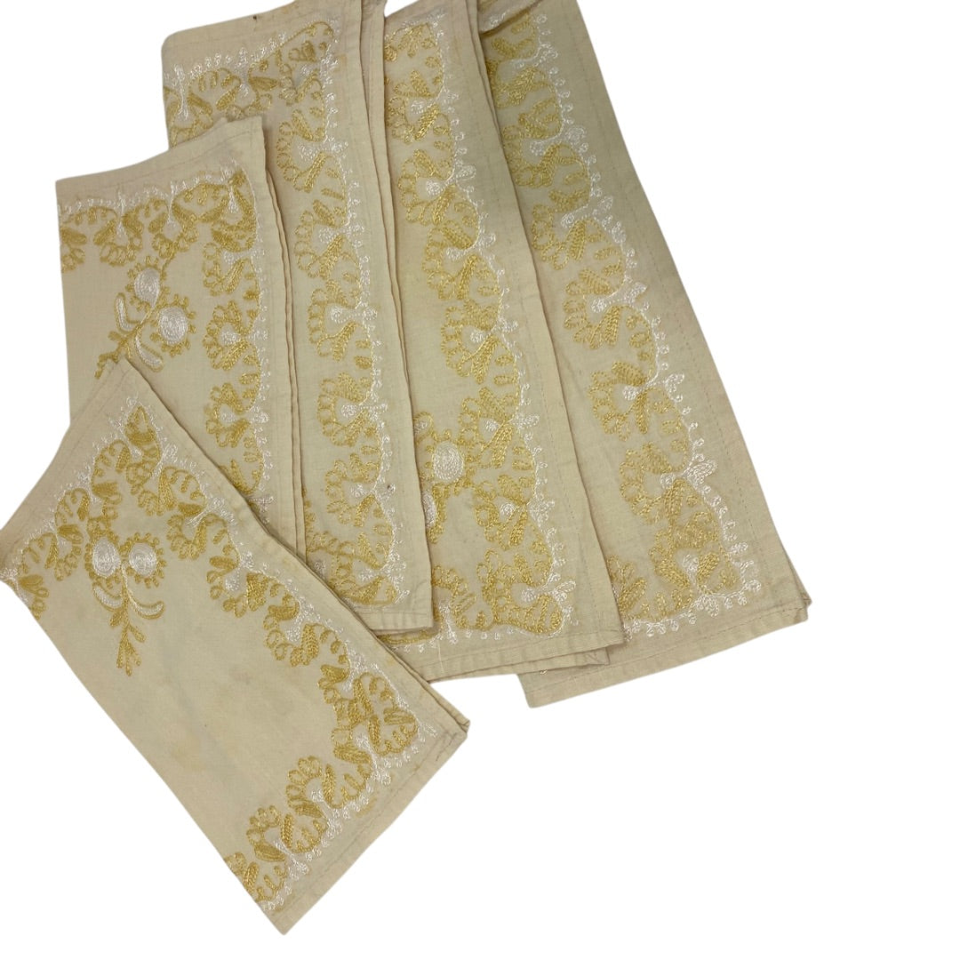 Vintage Set of 5 Embroidered Intricate Cloth Napkins 11 x 13 Inches