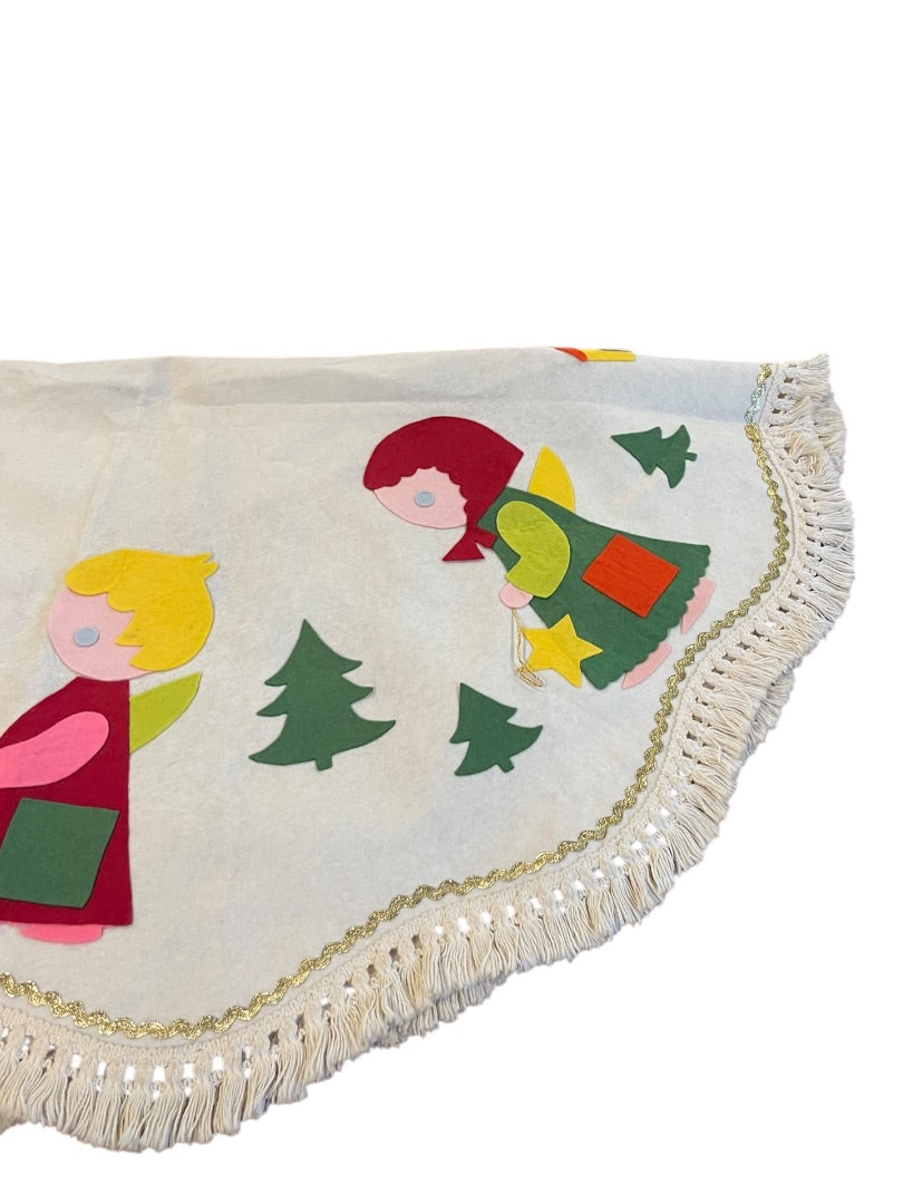 Midcentury Felt Tablecloth Holiday Christmas Kitschy 44 x 48 Inches Oblong