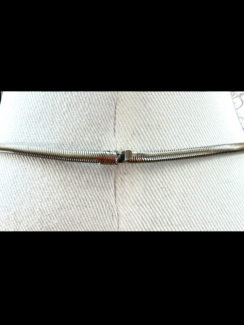 Vintage Emerald Cut Rhinestone Necklace on Snake Chain 16 Inch Box Clasp