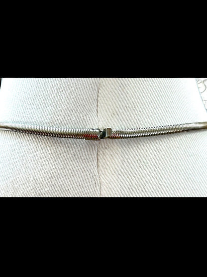 Vintage Emerald Cut Rhinestone Necklace on Snake Chain 16 Inch Box Clasp