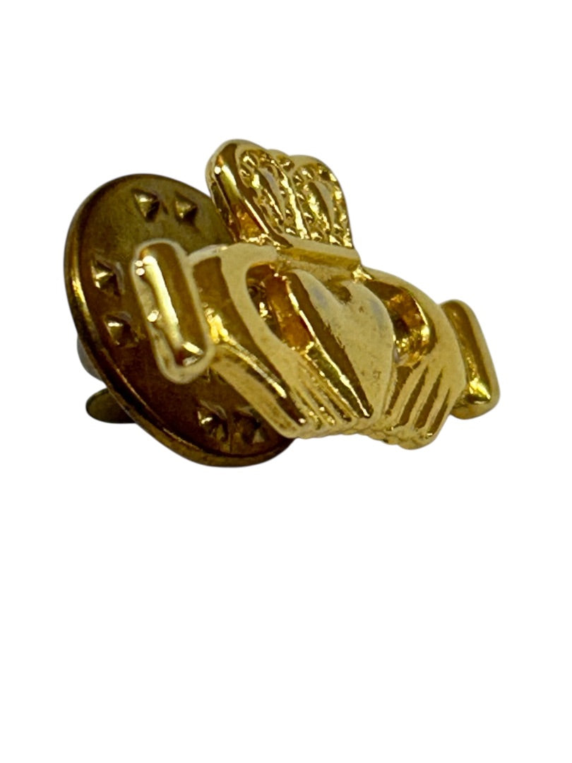 Goldtone Claddagh Lapel Pin Small .75 Inch Irish Celtic