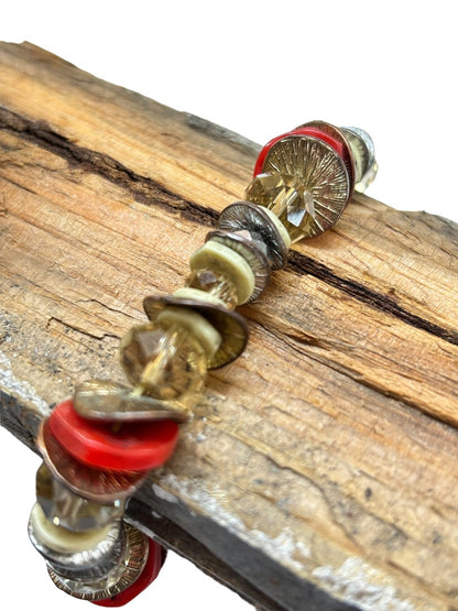 Chunky Stretch Bracelet Goldtone Orangey Artsy Stretchy