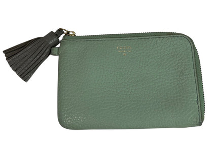 Fossil Tara Wristlet Green Pebbled Leather Gray Tassel 6 x 4 Inch