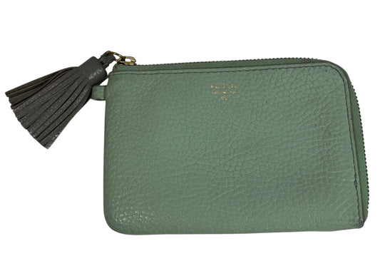 Fossil Tara Wristlet Green Pebbled Leather Gray Tassel 6 x 4 Inch