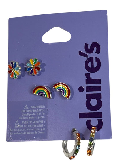 Claires New Set of 3 Rainbow Post Pierced Earrings Stud Hoop