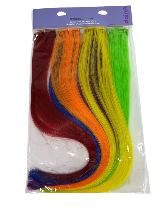 Claires New 4 Piece Rainbow Faux Hair Extensions Comb 12 Inch